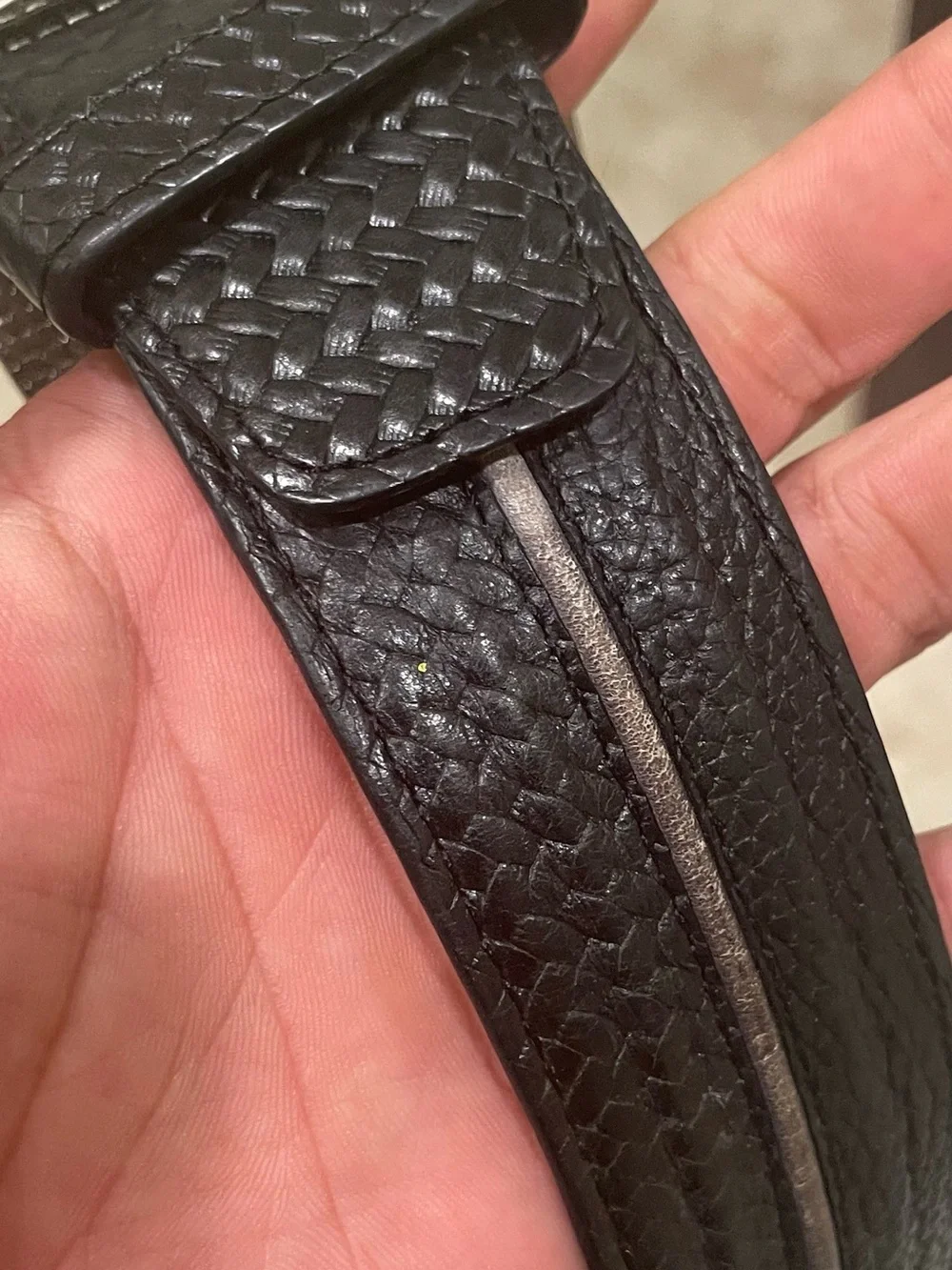 Men's Black Leather Belt Buckle with Silver 'C' Emblem